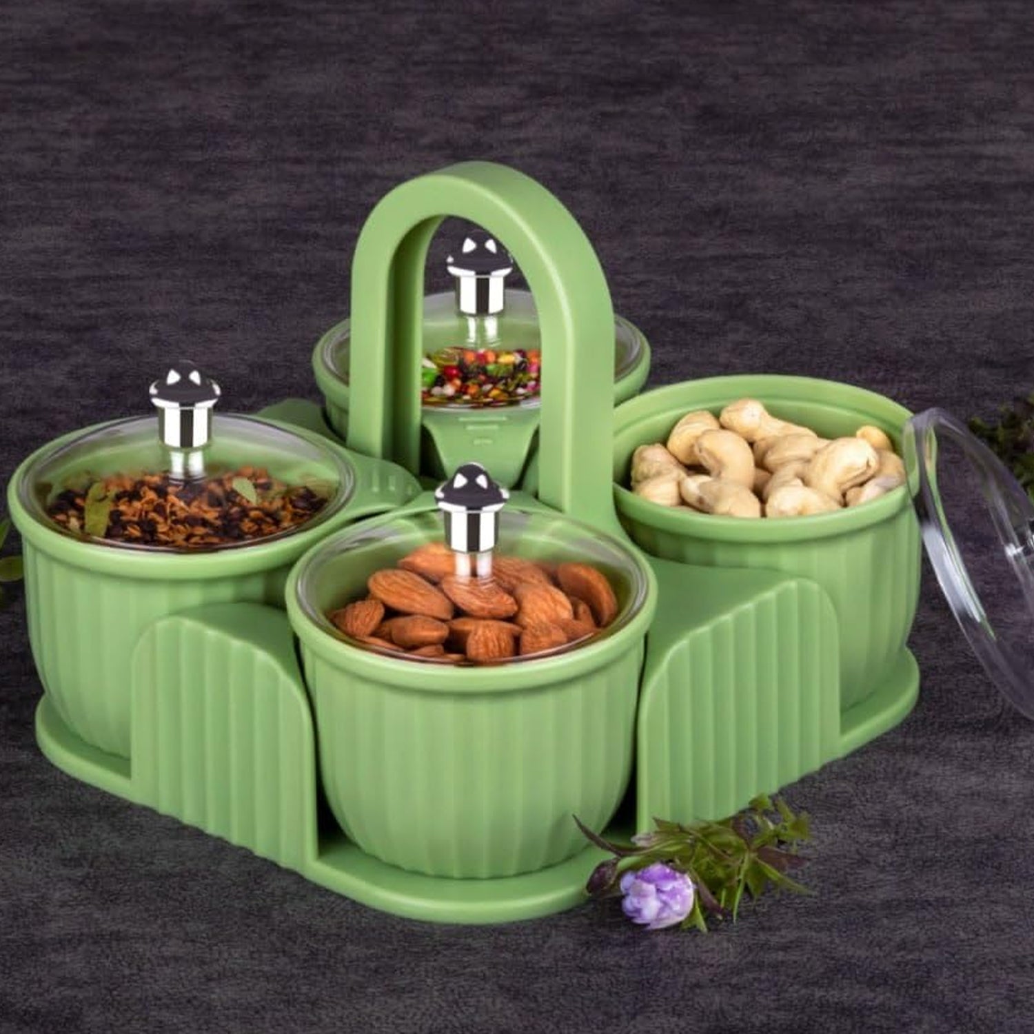 5779 Multipurpose Jar Dryfruit Set, Candy, Chocolate, Snacks Storage Jar, Masala Jar for Home and Kitchen Airtight Dry Fruit Plastic Storage Container Tray Set With Lid & 4 Serving Jar Container for Sweets,Chips,Cookies|(4 Pc Set) 5779 Multipurpose Jar Dryfruit Set, Candy, Chocolate, Snacks Storage Jar, Masala Jar for Home and Kitchen Airtight Dry Fruit Plastic Storage Container Tray Set With Lid & 4 Serving Jar Container for Sweets,Chips,Cookies|(4 Pc Set)
